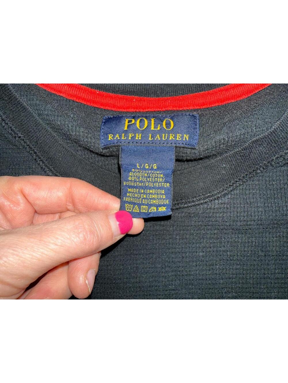 Polo Ralph Lauren mens black thermal Shirt Large Pony Logo Waffle Knit - Picture 3 of 6